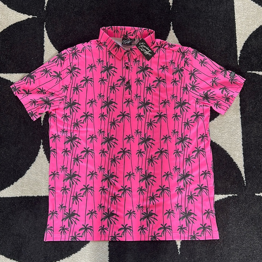 Sunday Swagger Neon Pink Palm Tree Polo